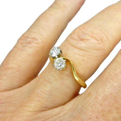 Vintage 18ct Toi et Moi two stone natural diamond ring 0.40ct