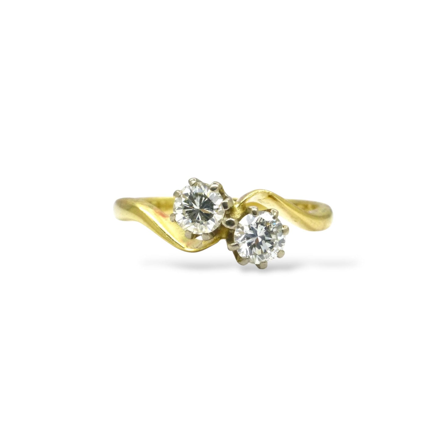 Vintage 18ct Toi et Moi two stone natural diamond ring 0.40ct