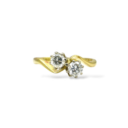 Vintage 18ct Toi et Moi two stone natural diamond ring 0.40ct