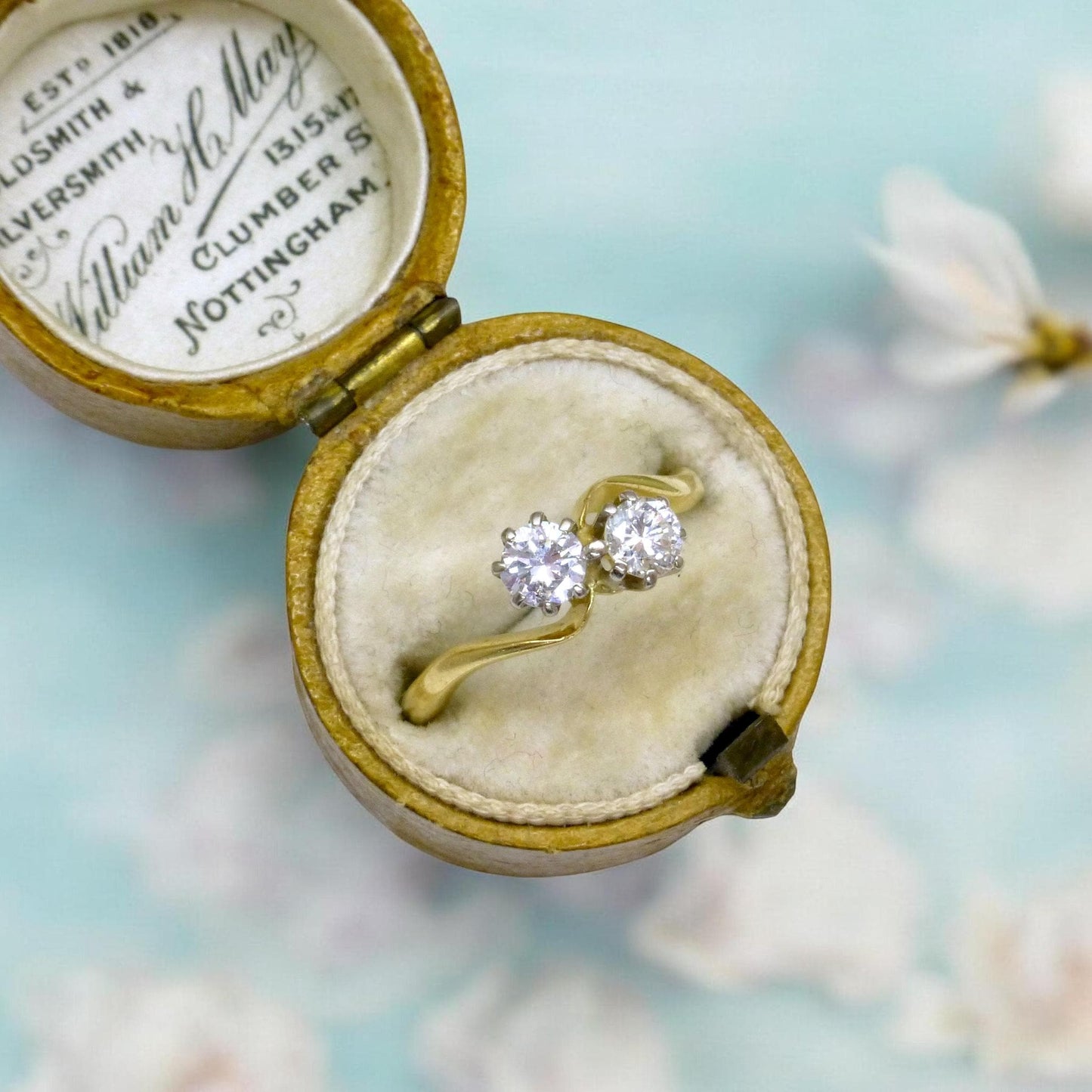 Vintage 18ct Toi et Moi two stone natural diamond ring 0.40ct