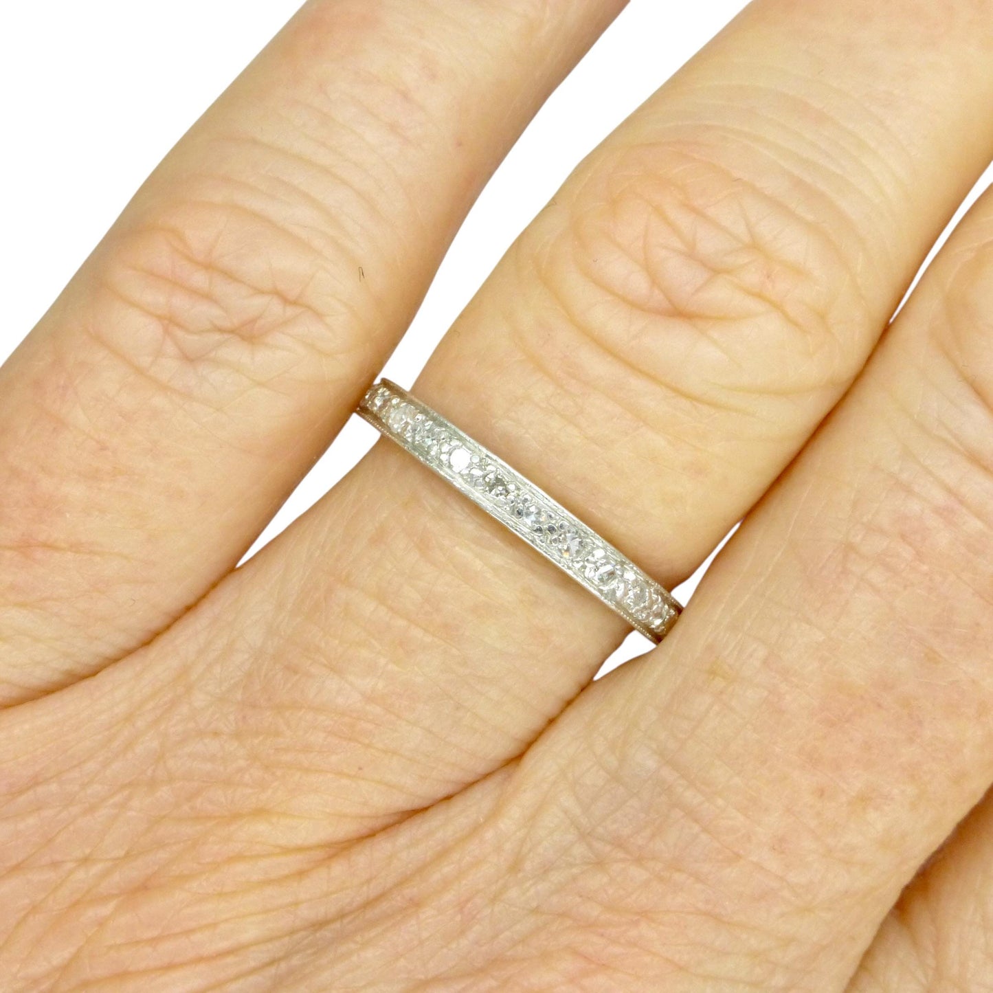 Antique Art Deco Platinum Diamond Eternity Ring - Wedding Band 1920s, Size L 1/2