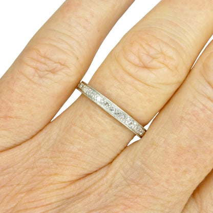 Antique Art Deco Platinum Diamond Eternity Ring - Wedding Band 1920s, Size L 1/2