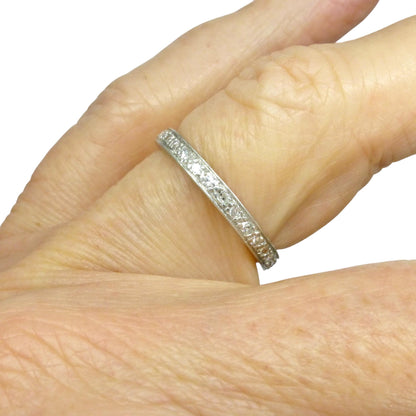 Antique Art Deco Platinum Diamond Eternity Ring - Wedding Band 1920s, Size L 1/2