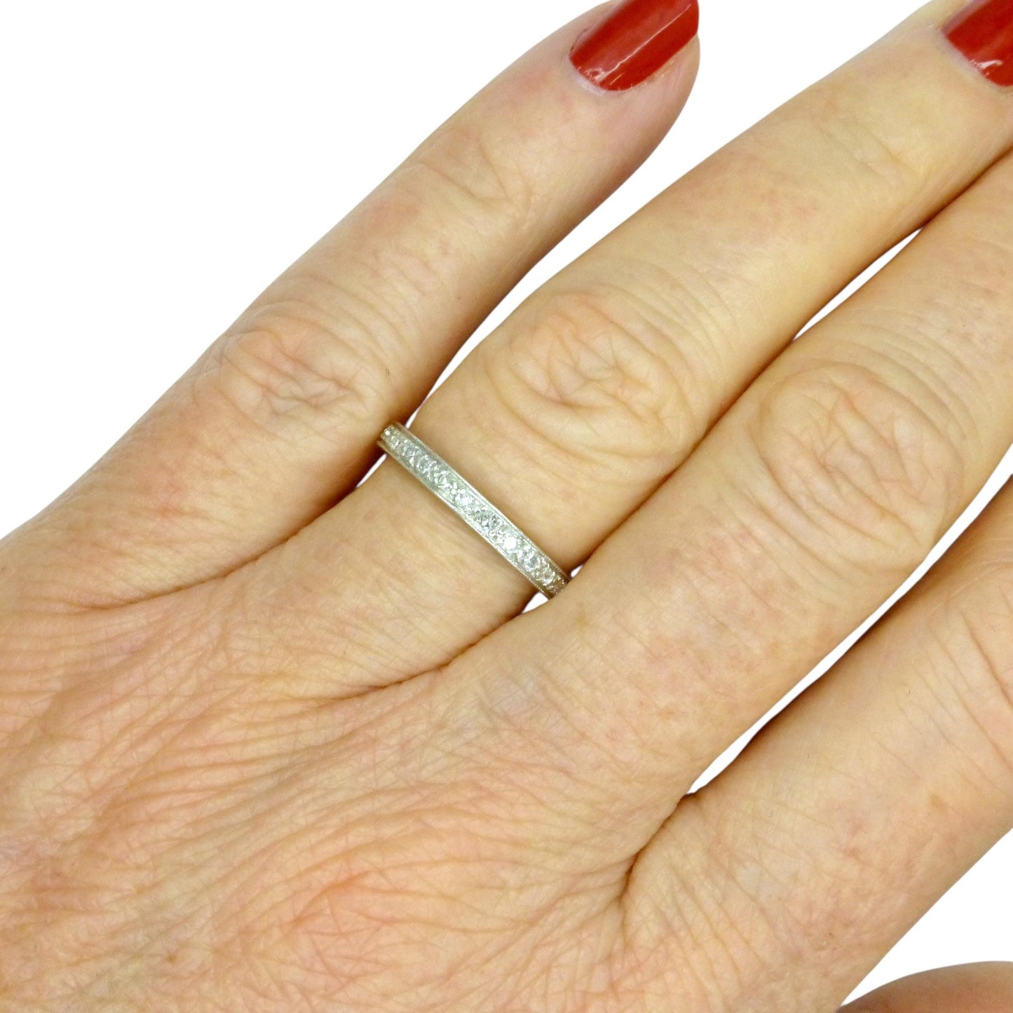 Antique Art Deco Platinum Diamond Eternity Ring - Wedding Band 1920s, Size L 1/2