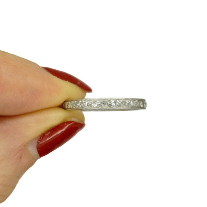 Antique Art Deco Platinum Diamond Eternity Ring - Wedding Band 1920s, Size L 1/2