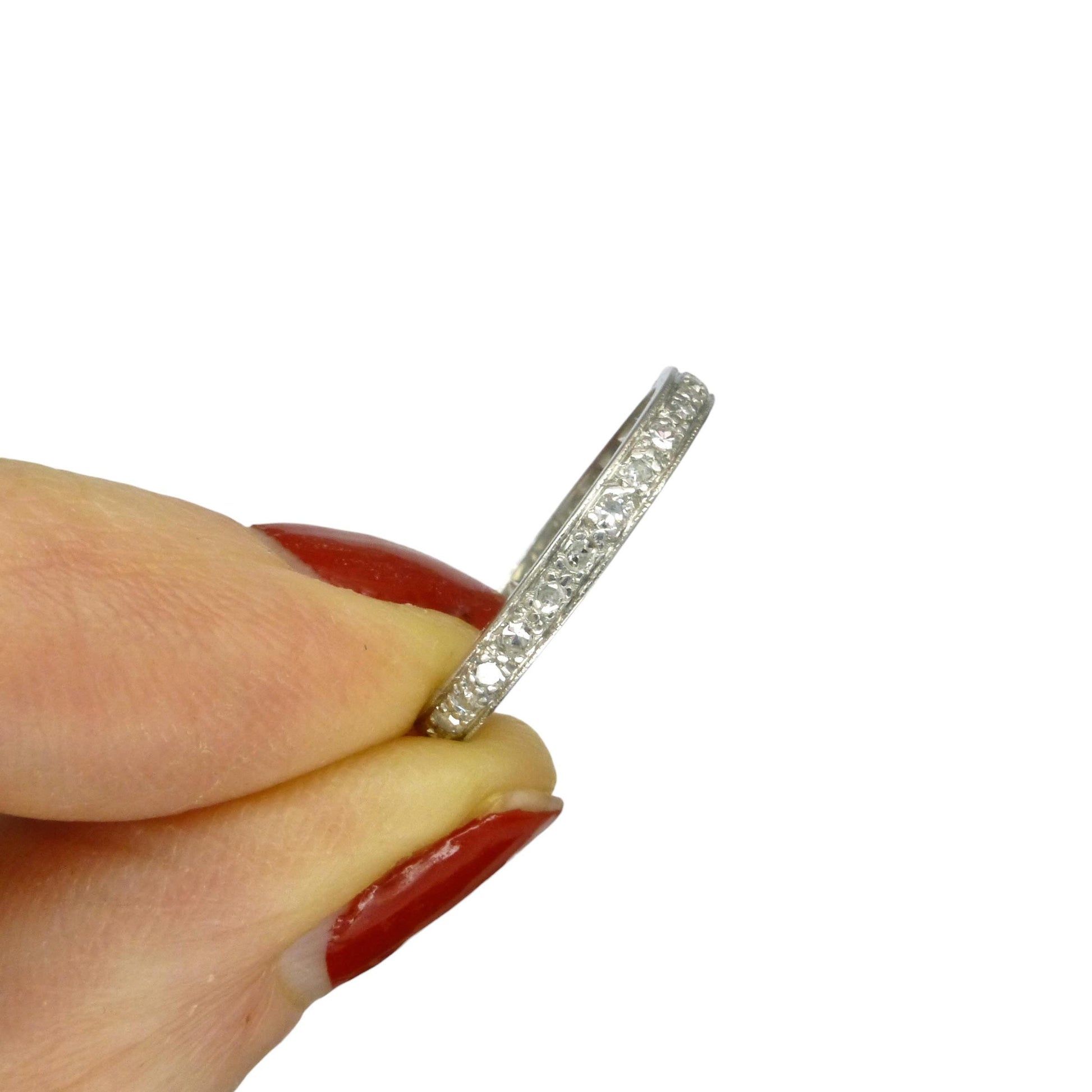 Antique Art Deco Platinum Diamond Eternity Ring - Wedding Band 1920s, Size L 1/2