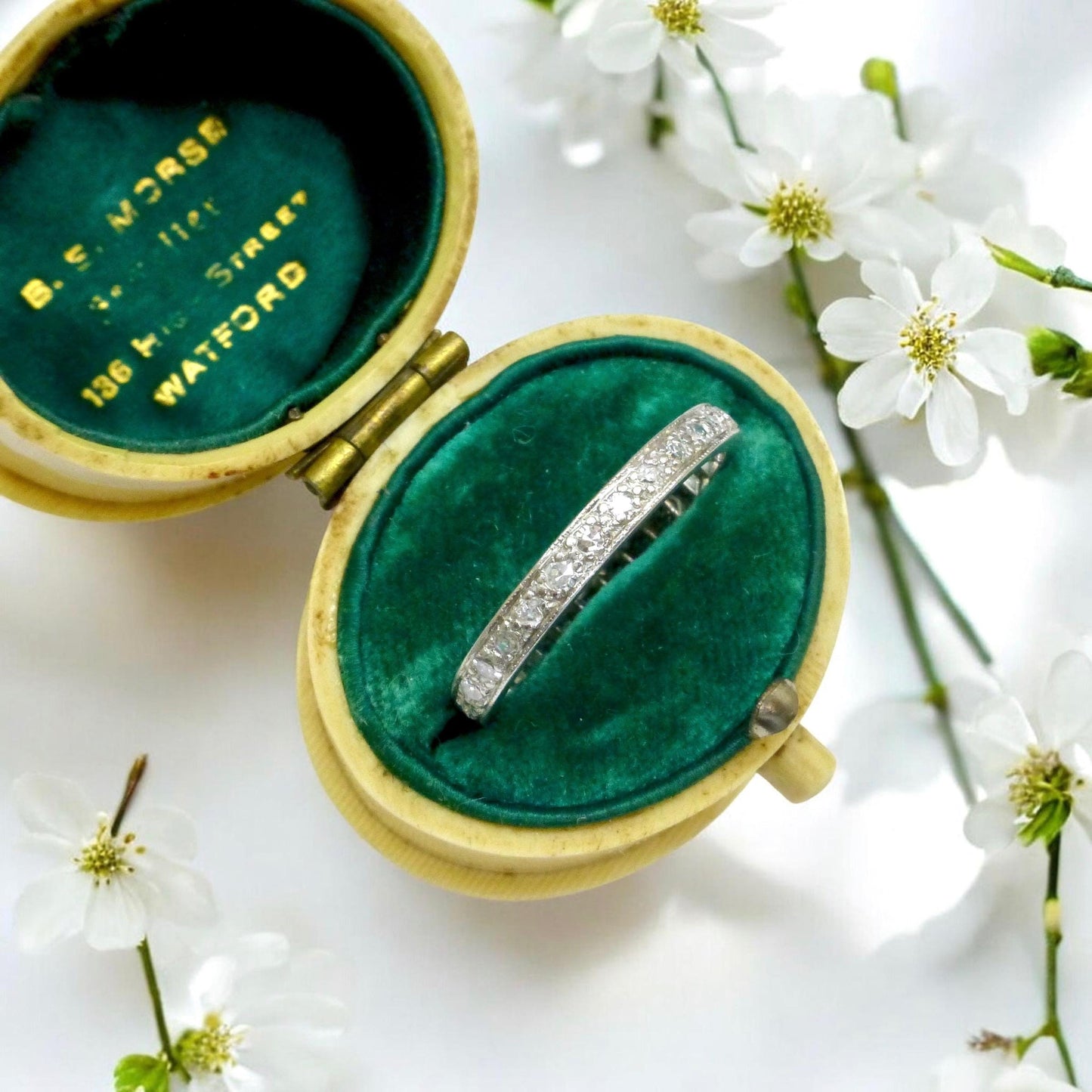 Antique Art Deco Platinum Diamond Eternity Ring - Wedding Band 1920s, Size L 1/2