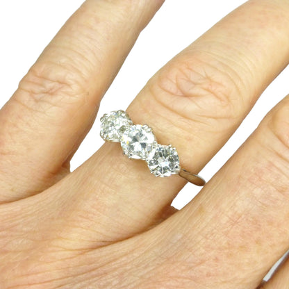 Antique Transitional cut diamond three stone trilogy ring 1.38ct - white gold & Platinum - Independent Valuation