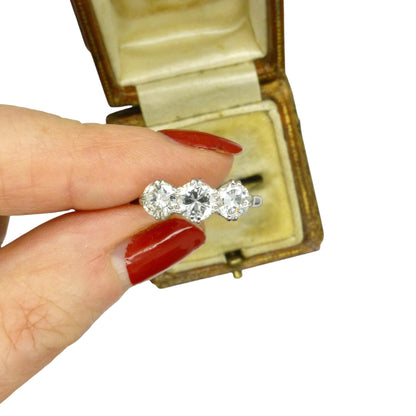 Antique Transitional cut diamond three stone trilogy ring 1.38ct - white gold & Platinum - Independent Valuation