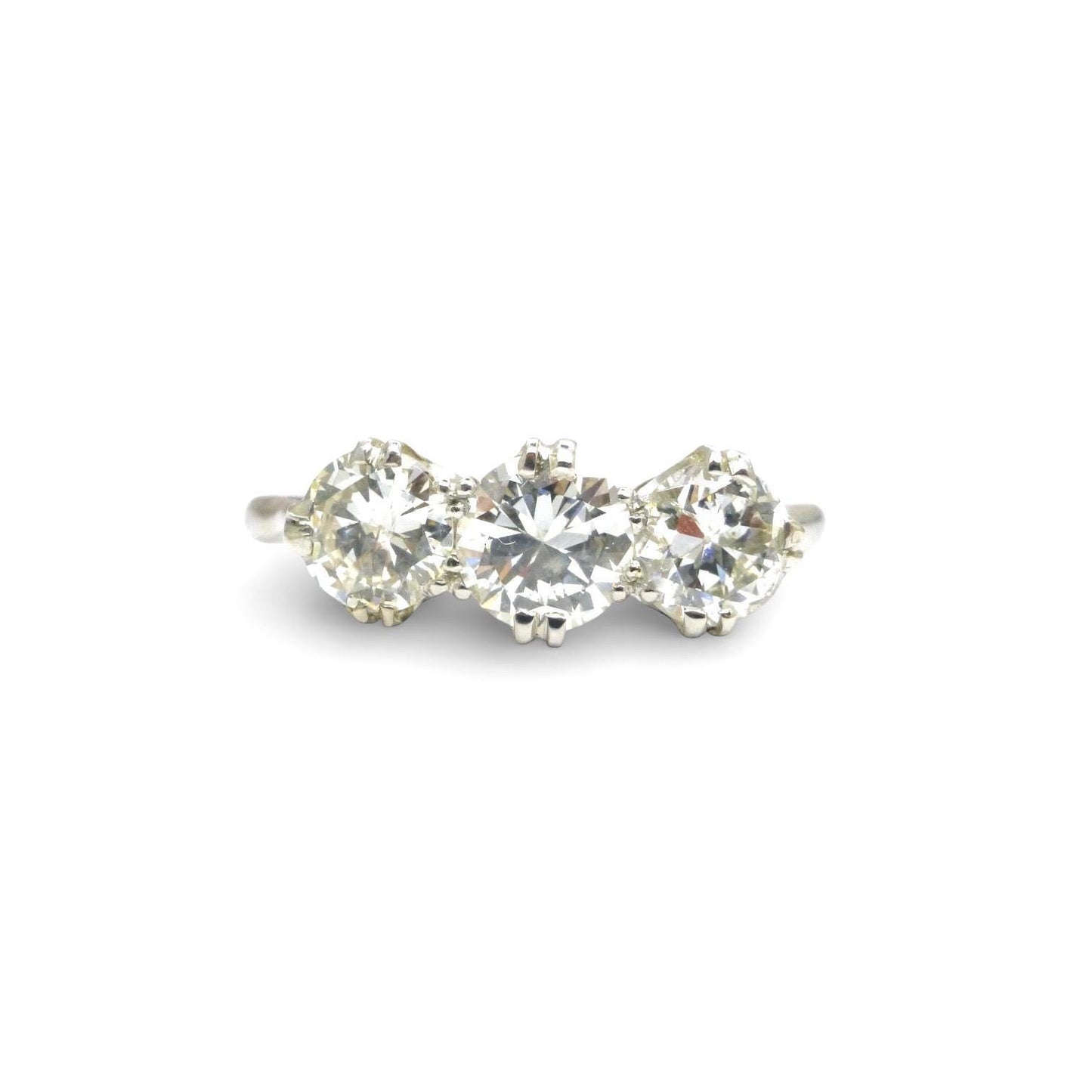 Antique Transitional cut diamond three stone trilogy ring 1.38ct - white gold & Platinum - Independent Valuation