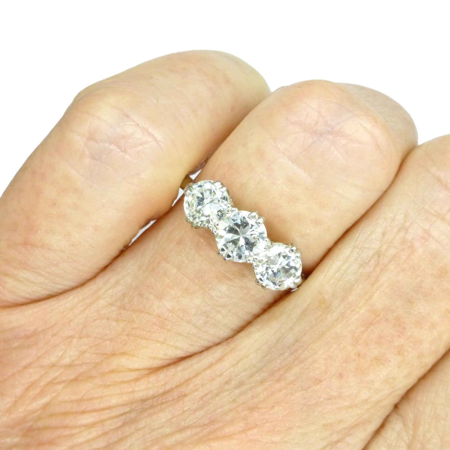 Antique Transitional cut diamond three stone trilogy ring 1.38ct - white gold & Platinum - Independent Valuation
