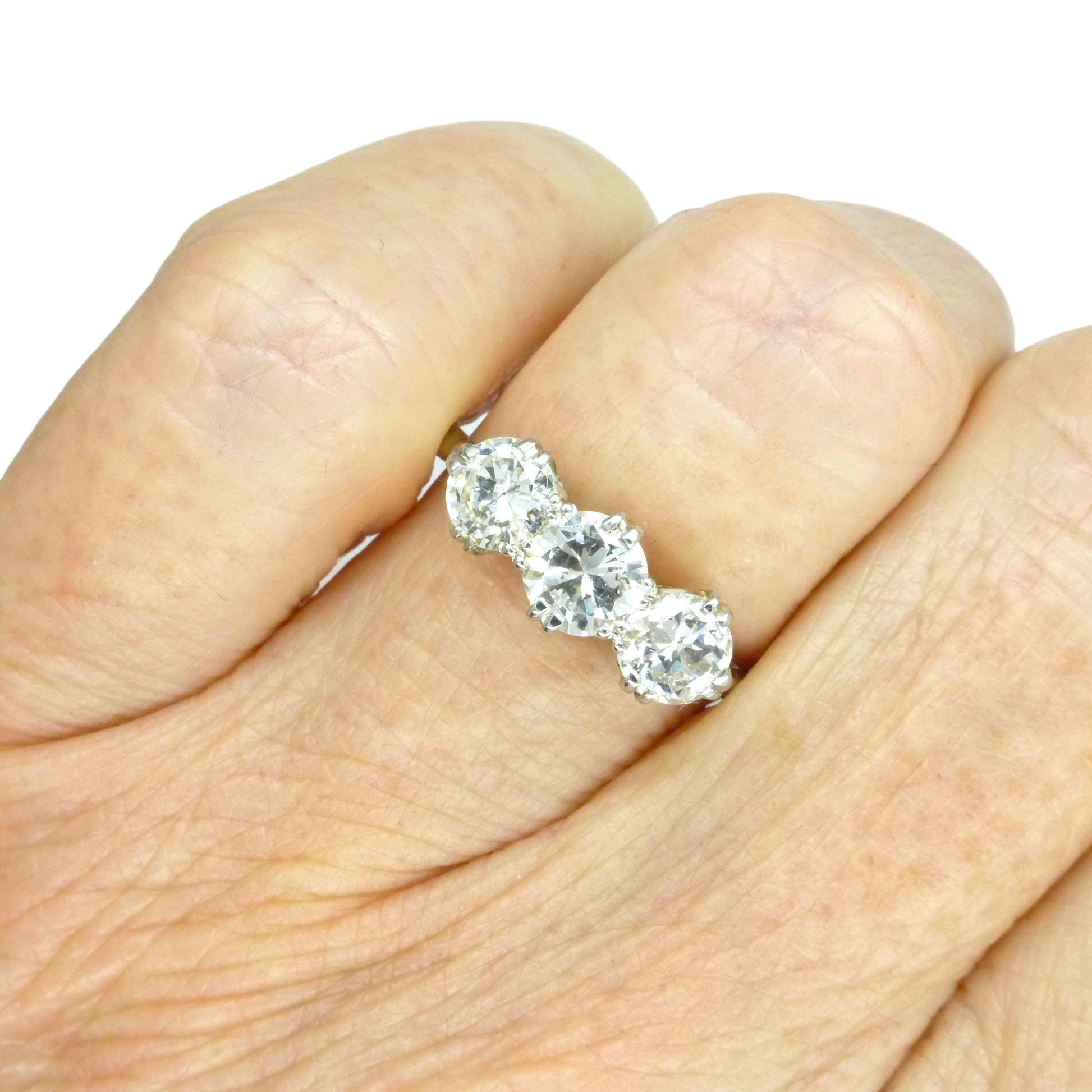 Antique Transitional cut diamond three stone trilogy ring 1.38ct - white gold & Platinum - Independent Valuation