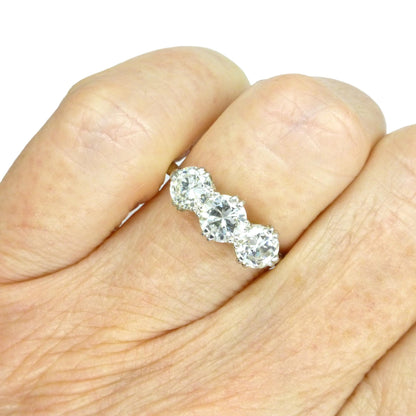 Antique Transitional cut diamond three stone trilogy ring 1.38ct - white gold & Platinum - Independent Valuation