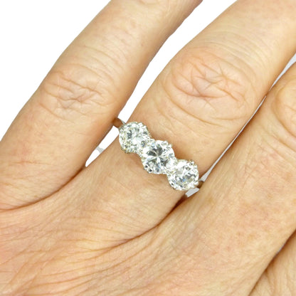 Antique Transitional cut diamond three stone trilogy ring 1.38ct - white gold & Platinum - Independent Valuation