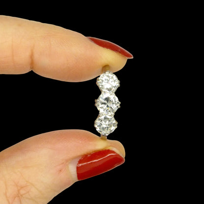 Antique Transitional cut diamond three stone trilogy ring 1.38ct - white gold & Platinum - Independent Valuation