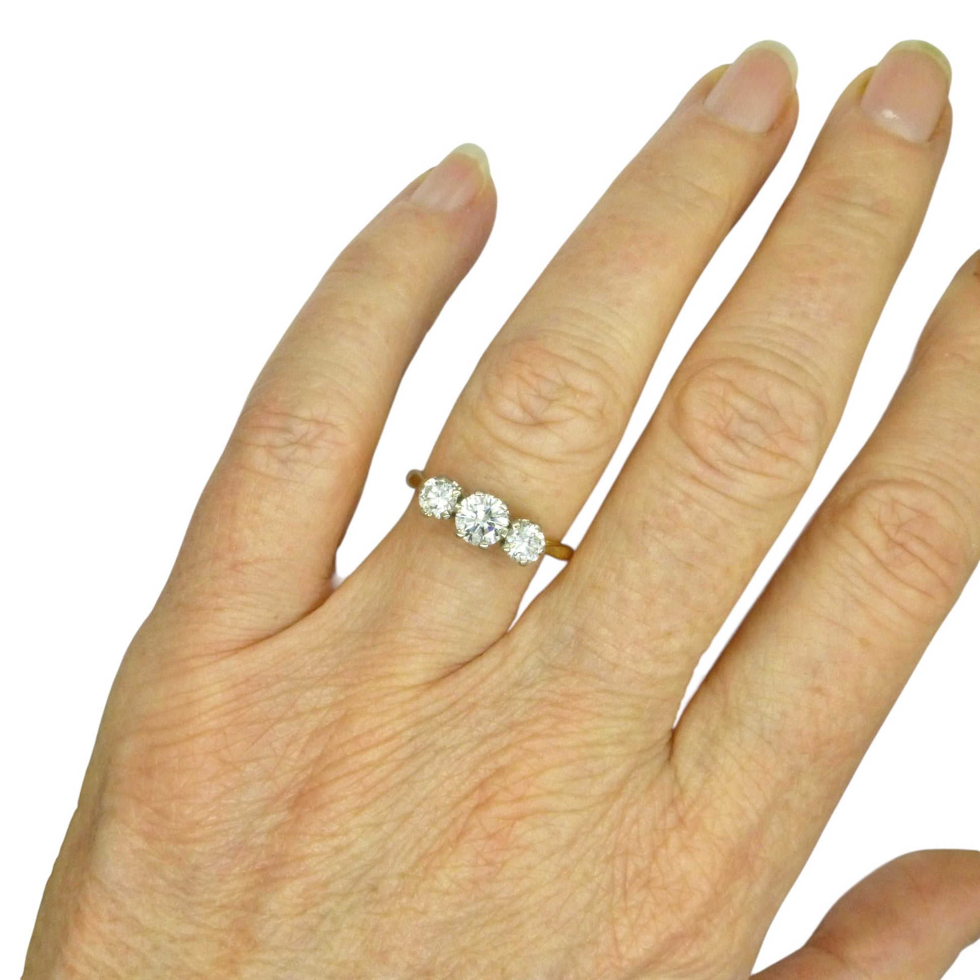 Vintage 18ct natural diamond three stone trilogy ring 1.00ct c1970's
