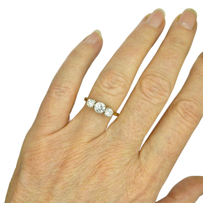 Vintage 18ct natural diamond three stone trilogy ring 1.00ct c1970's
