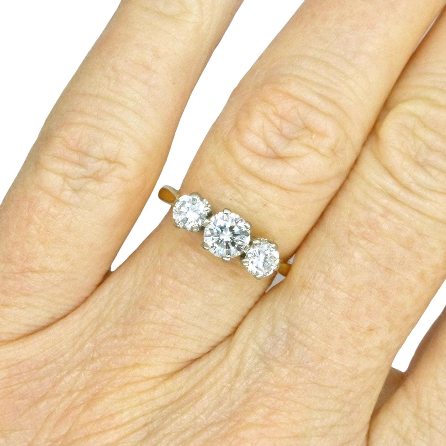 Vintage 18ct natural diamond three stone trilogy ring 1.00ct c1970's