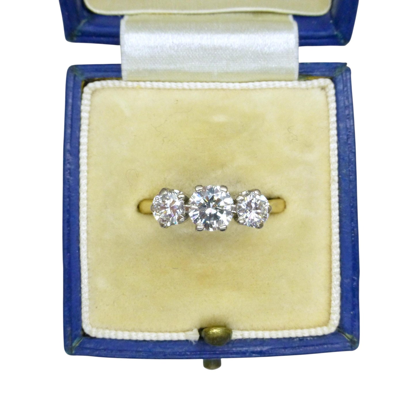 Vintage 18ct natural diamond three stone trilogy ring 1.00ct c1970's