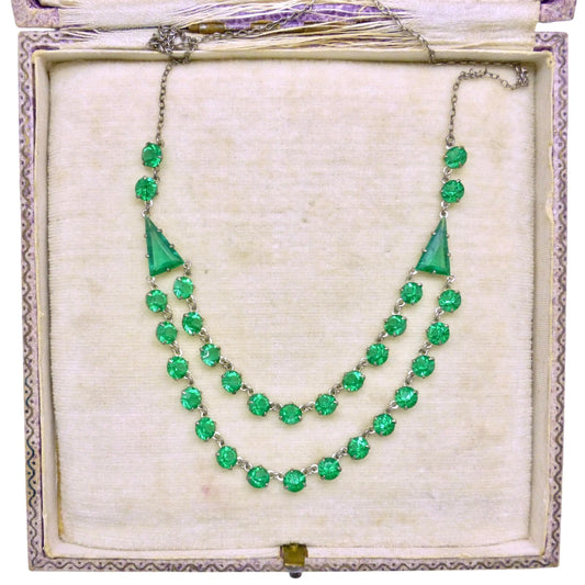 Art Deco green glass two row rivière necklace c1920's