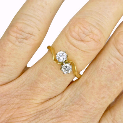 Vintage 18ct Toi et Moi two stone natural diamond ring 0.40ct