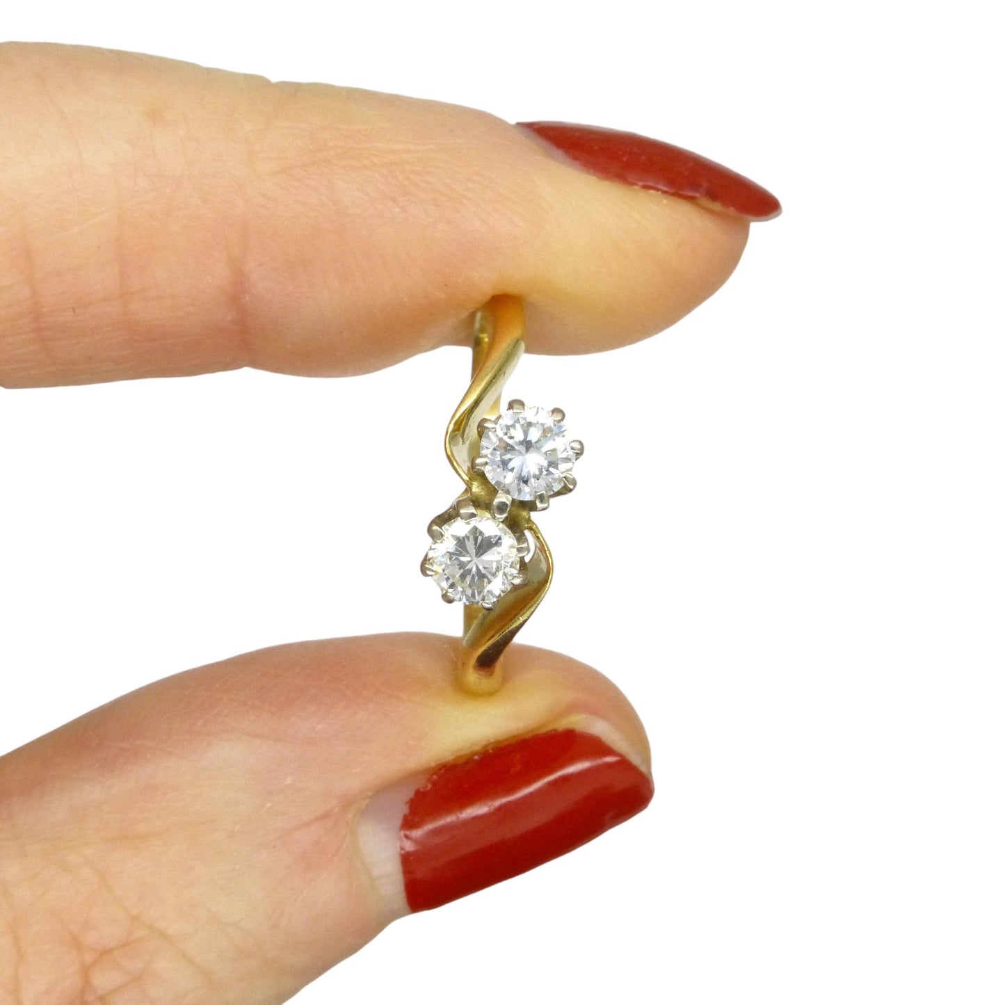 Vintage 18ct Toi et Moi two stone natural diamond ring 0.40ct