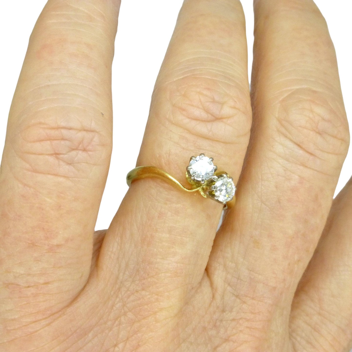 Vintage 18ct Toi et Moi two stone natural diamond ring 0.40ct