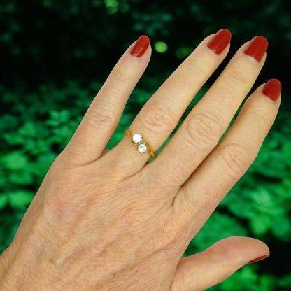 Vintage 18ct Toi et Moi two stone natural diamond ring 0.40ct