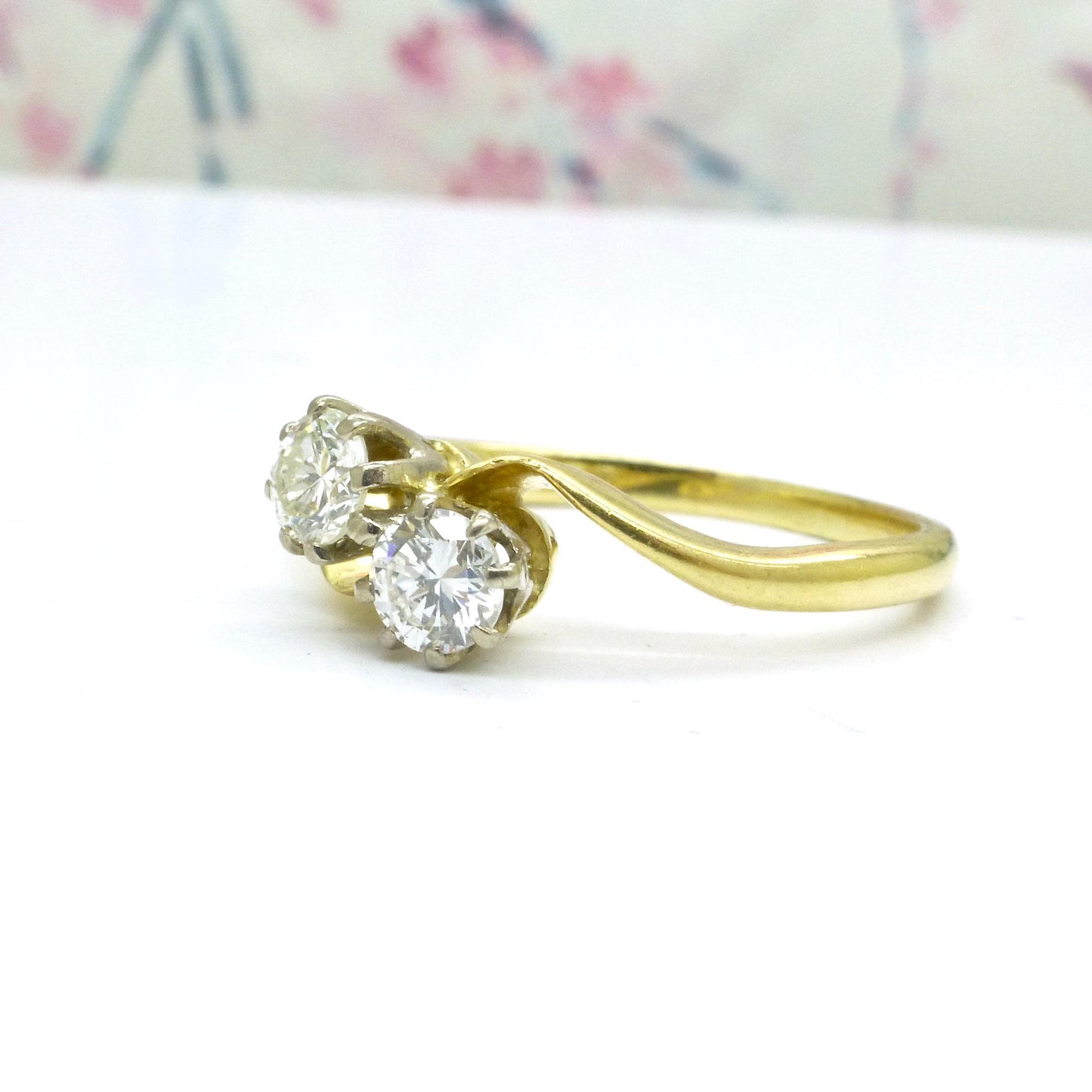 Vintage 18ct Toi et Moi two stone natural diamond ring 0.40ct