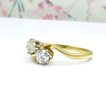 Vintage 18ct Toi et Moi two stone natural diamond ring 0.40ct