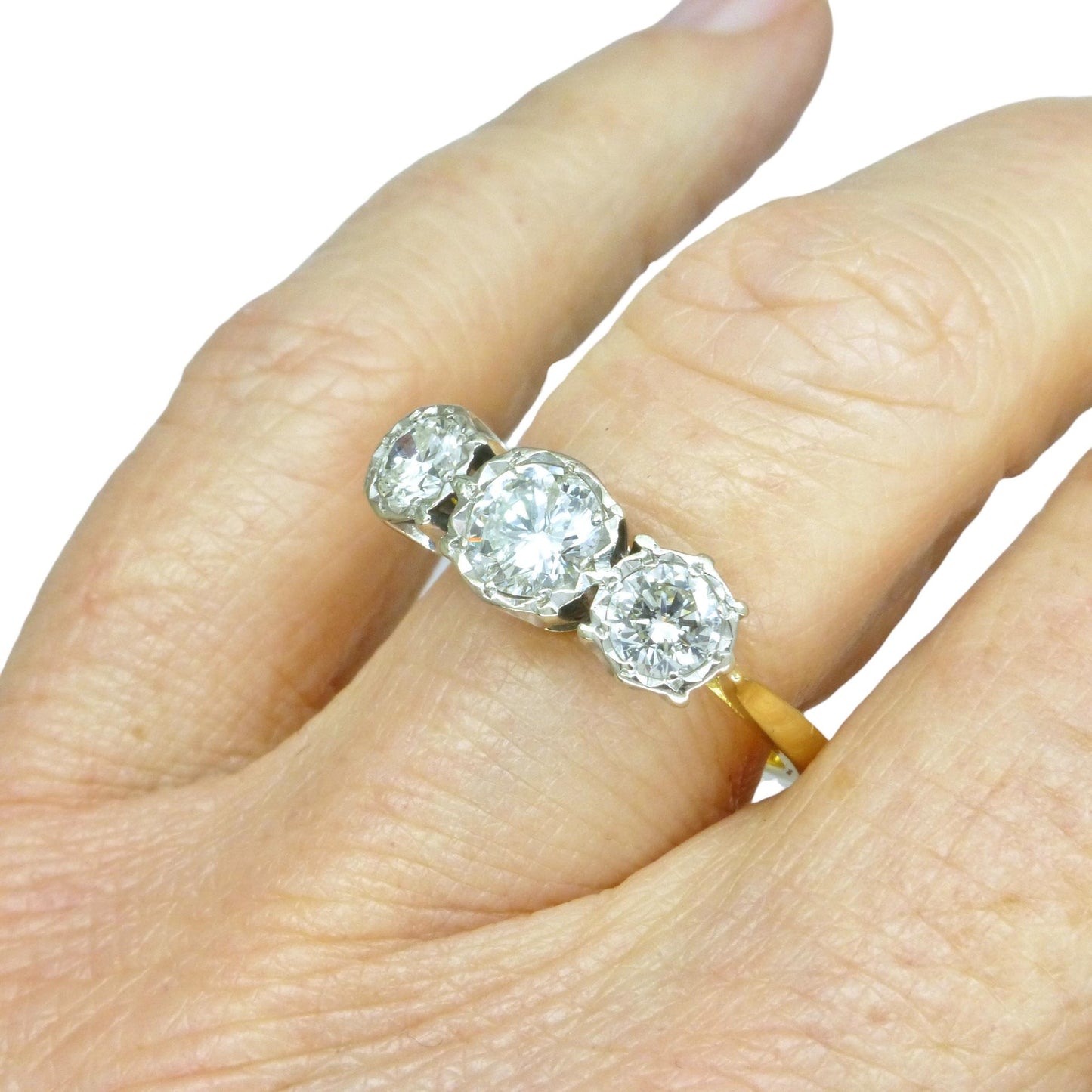 Vintage 18ct natural diamond three stone trilogy ring 1.25ct.