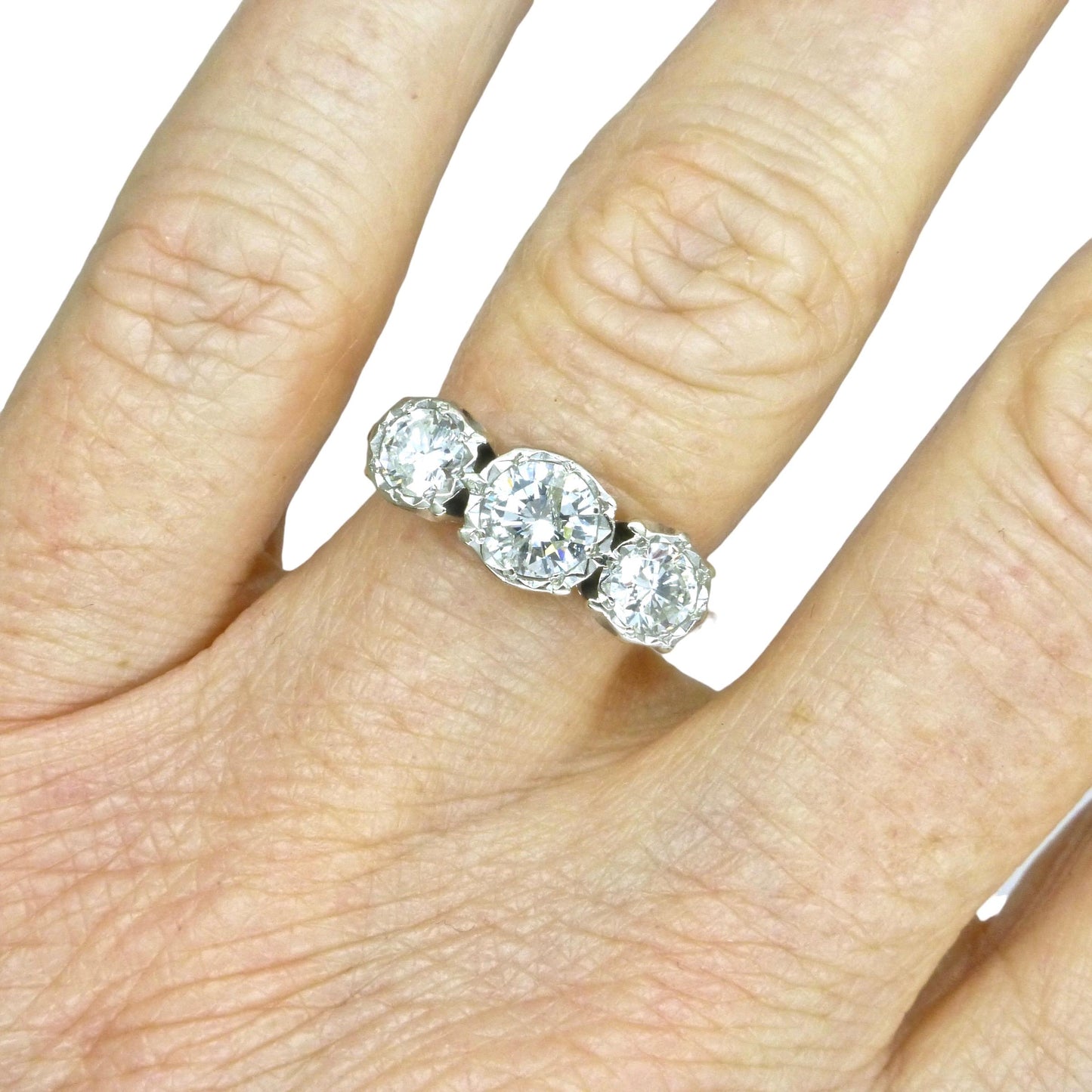 Vintage 18ct natural diamond three stone trilogy ring 1.25ct.