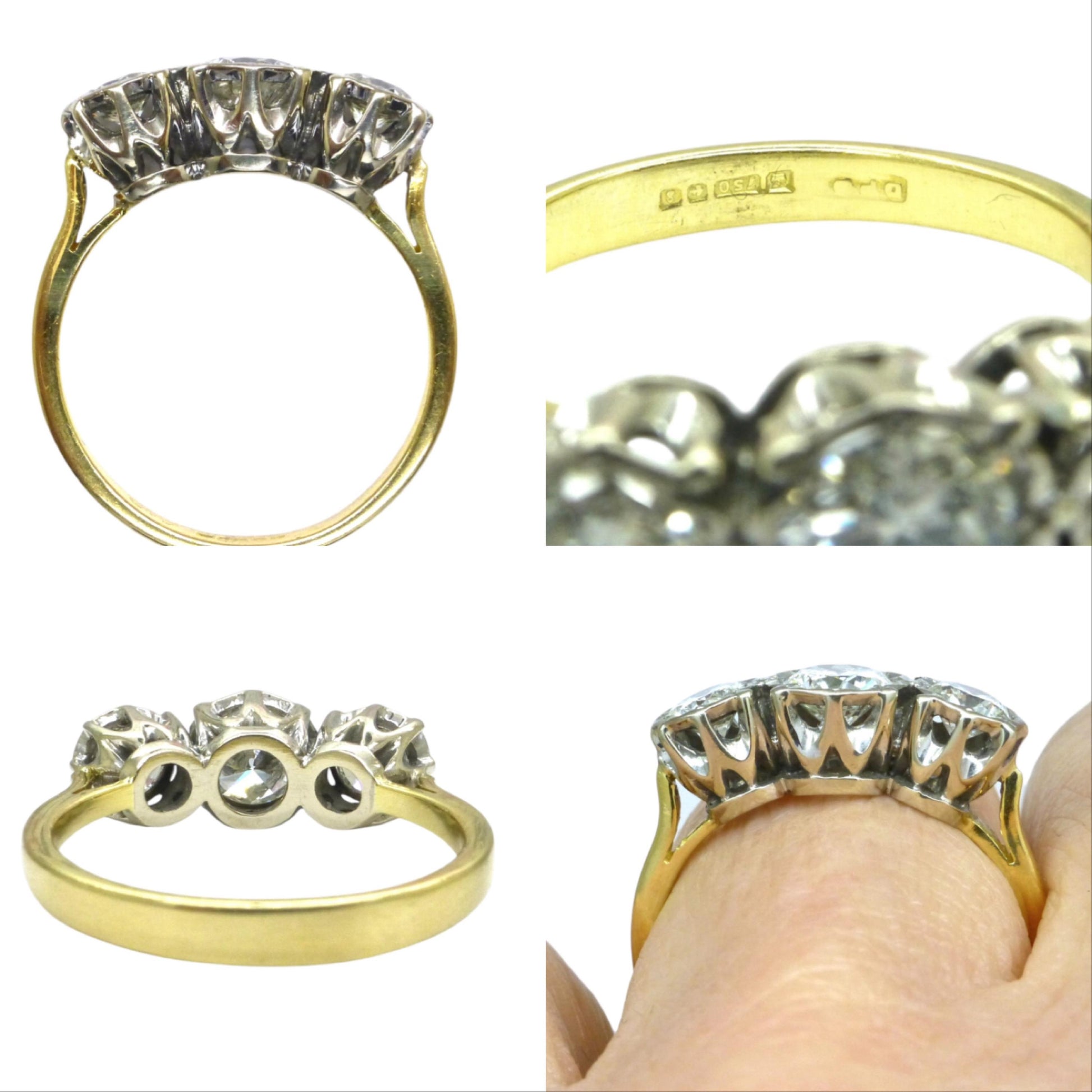 Vintage 18ct natural diamond three stone trilogy ring 1.25ct.
