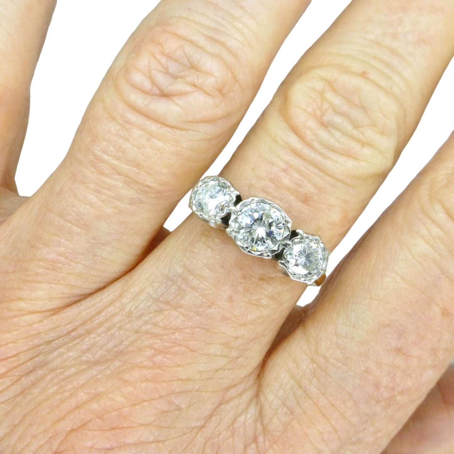 Vintage 18ct natural diamond three stone trilogy ring 1.25ct.