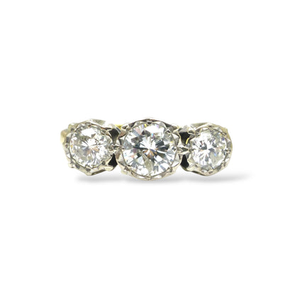 Vintage 18ct natural diamond three stone trilogy ring 1.25ct.