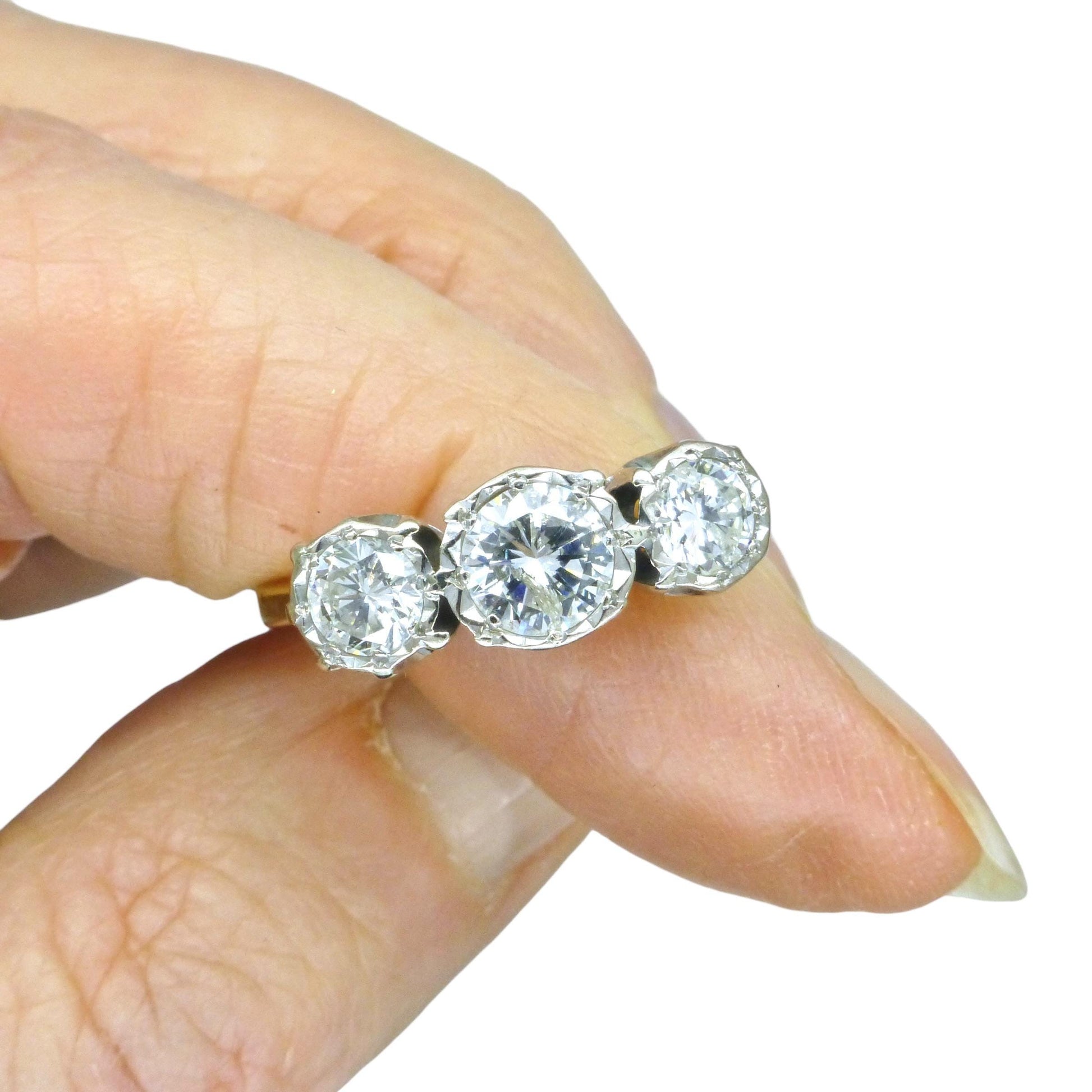 Vintage 18ct natural diamond three stone trilogy ring 1.25ct.