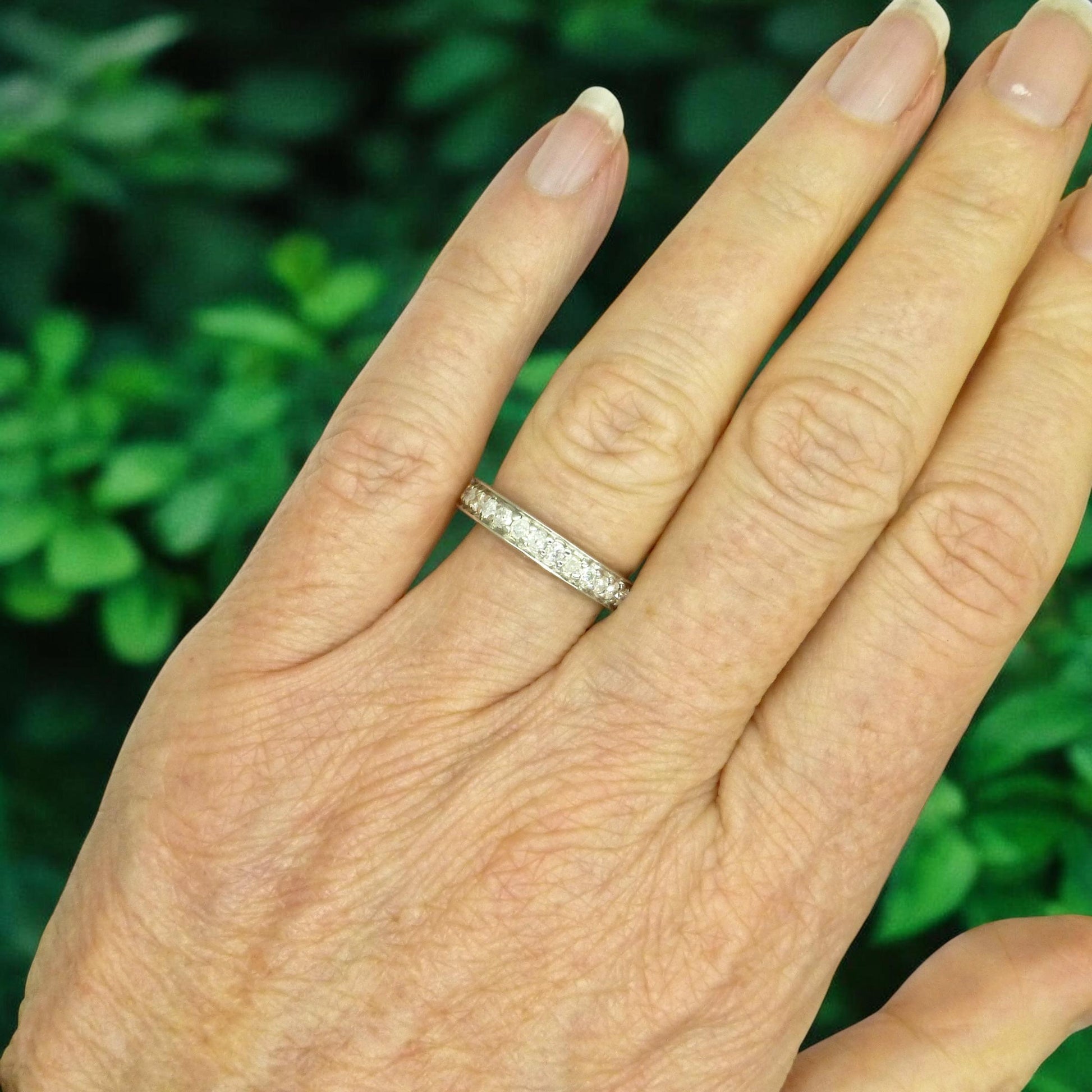 Vintage white gold pavé set Natural Diamond full eternity ring 0.90ct ~ wedding band