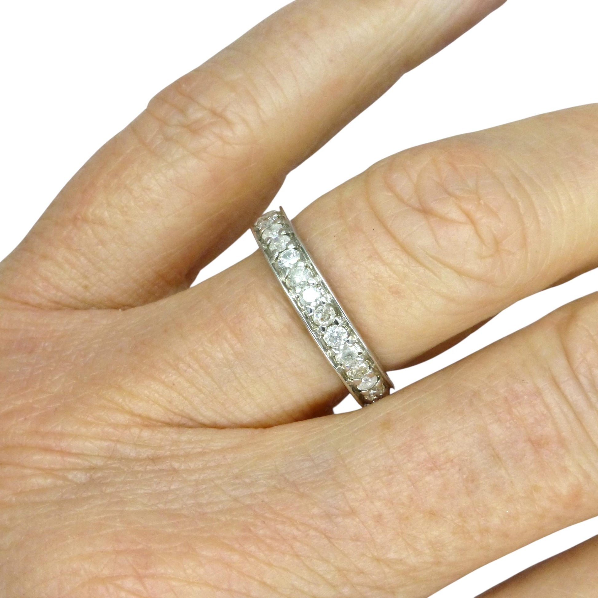 Vintage white gold pavé set Natural Diamond full eternity ring 0.90ct ~ wedding band