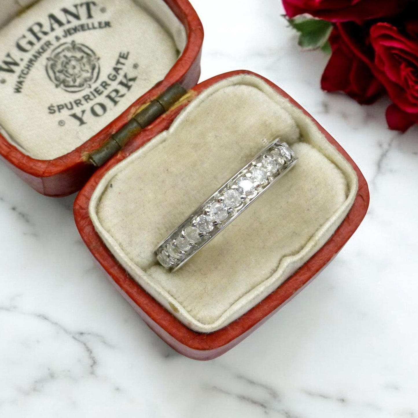 Vintage white gold pavé set Natural Diamond full eternity ring 0.90ct ~ wedding band