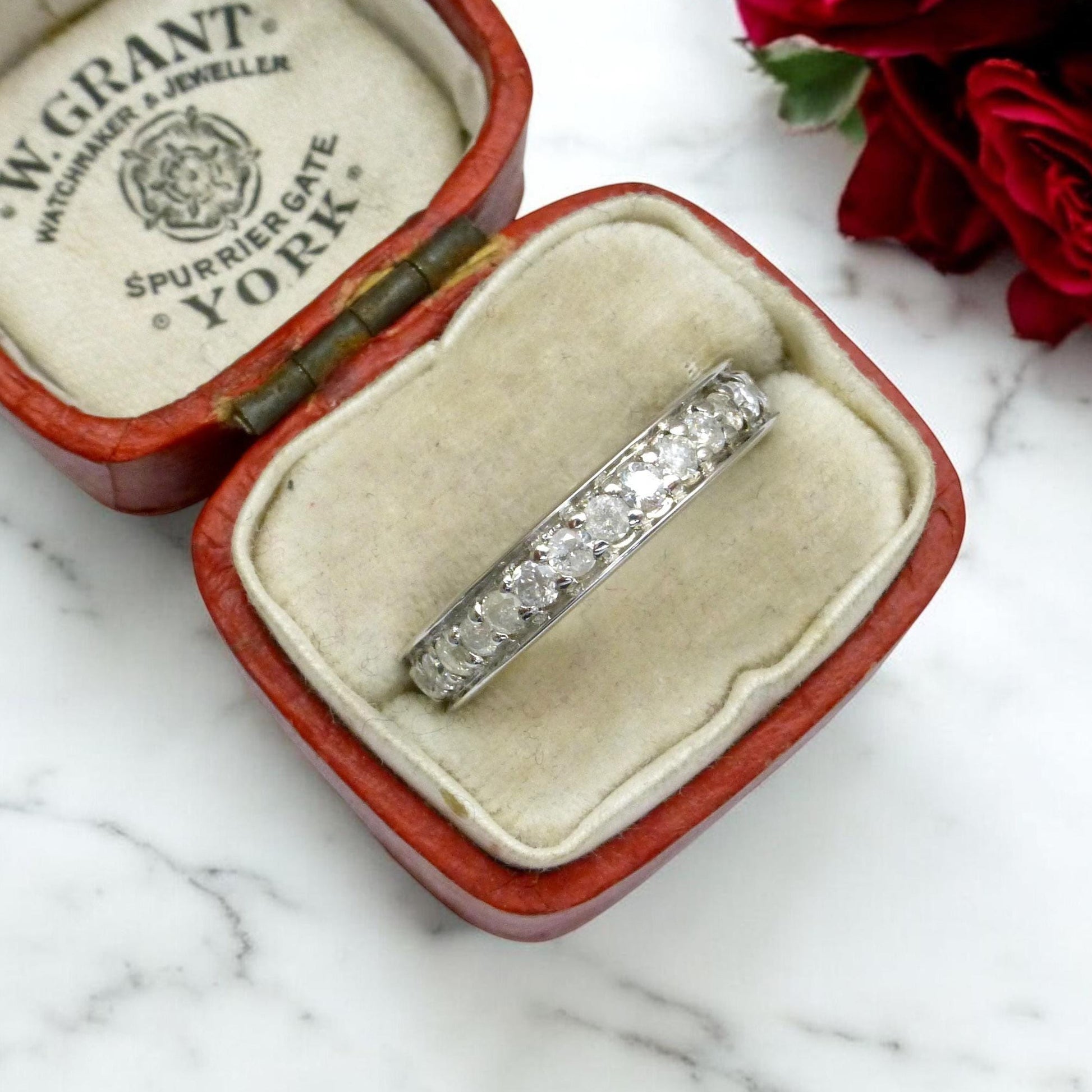 Vintage white gold pavé set Natural Diamond full eternity ring 0.90ct ~ wedding band