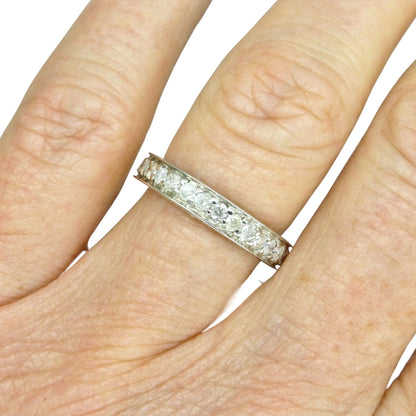 Vintage white gold pavé set Natural Diamond full eternity ring 0.90ct ~ wedding band