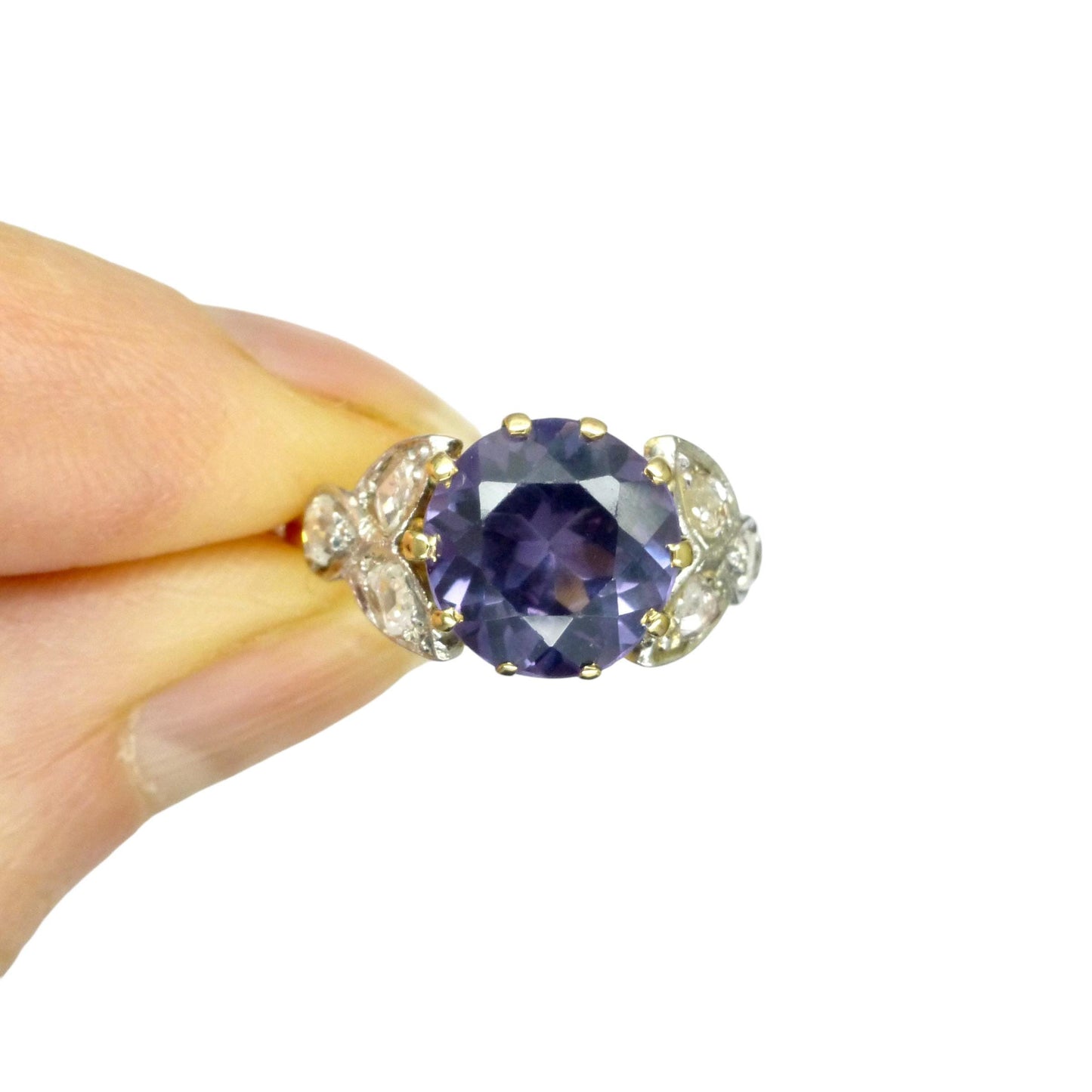 Vintage gold diamond & Synthetic Sapphire/Alexandrite dress ring c1960's