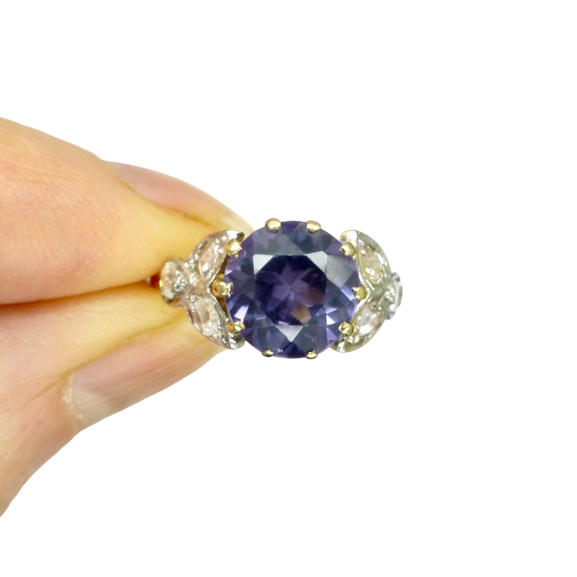 Vintage gold diamond & Synthetic Sapphire/Alexandrite dress ring c1960's
