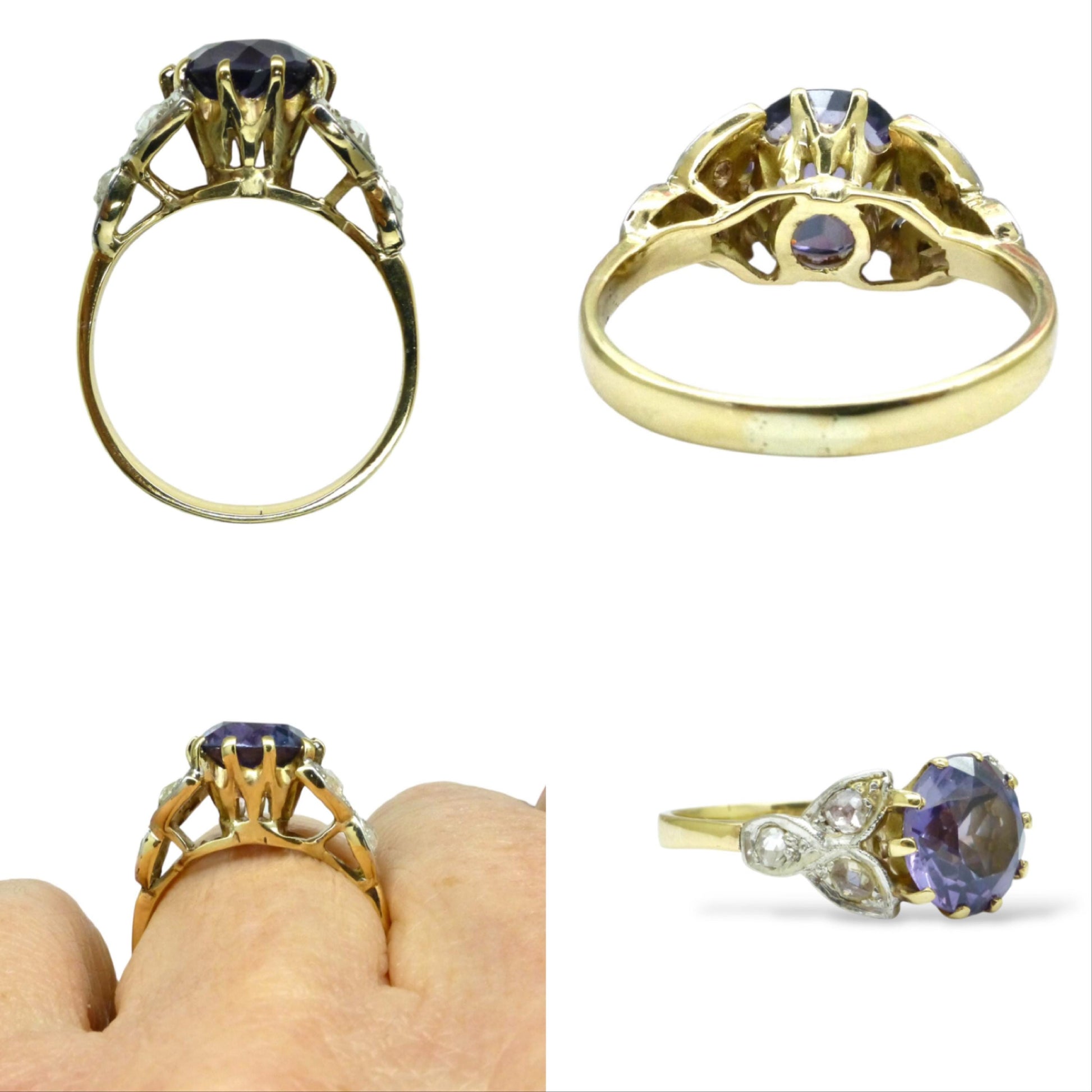Vintage gold diamond & Synthetic Sapphire/Alexandrite dress ring c1960's