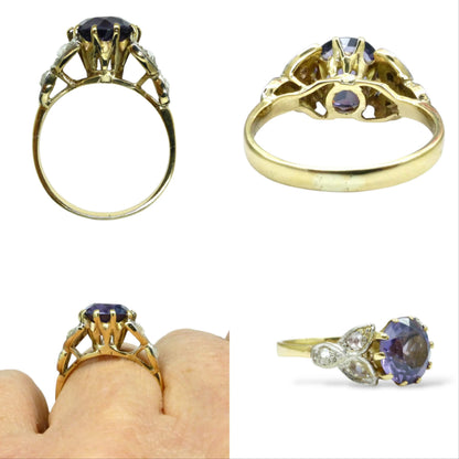 Vintage gold diamond & Synthetic Sapphire/Alexandrite dress ring c1960's