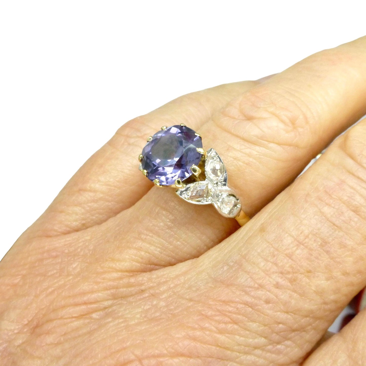 Vintage gold diamond & Synthetic Sapphire/Alexandrite dress ring c1960's