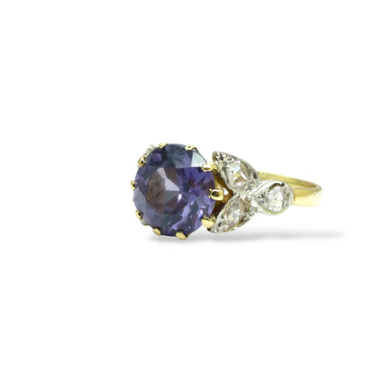 Vintage gold diamond & Synthetic Sapphire/Alexandrite dress ring c1960's