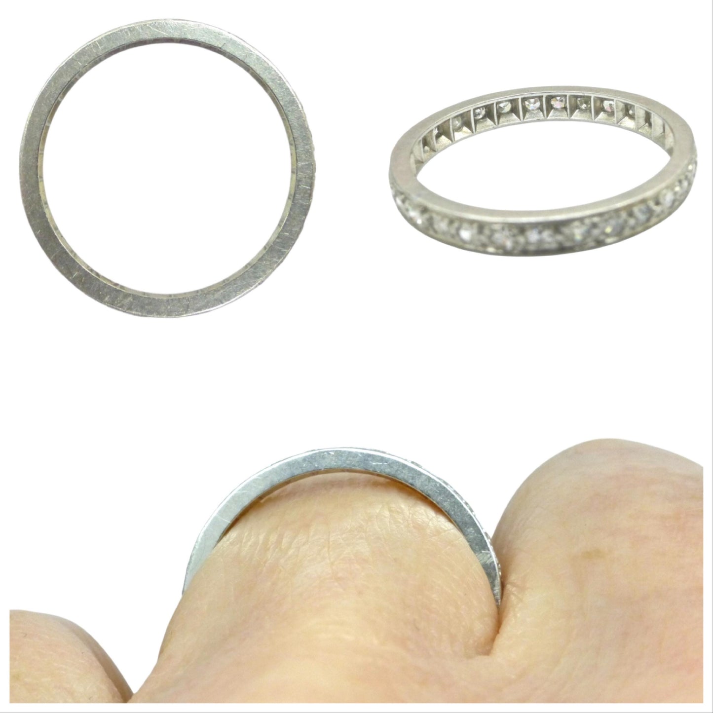Antique Art Deco Platinum Diamond Eternity Ring - Wedding Band 1920s, Size L 1/2
