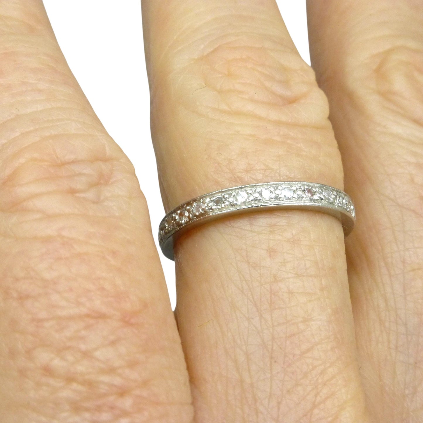Antique Art Deco Platinum Diamond Eternity Ring - Wedding Band 1920s, Size L 1/2