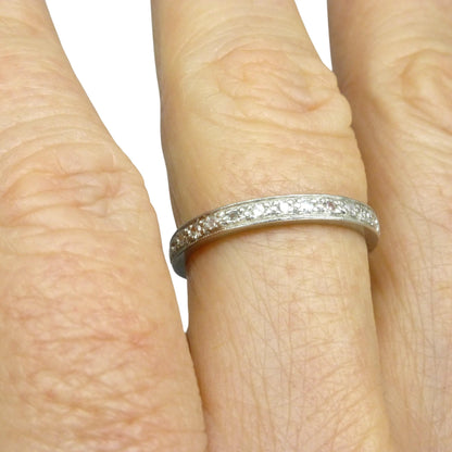 Antique Art Deco Platinum Diamond Eternity Ring - Wedding Band 1920s, Size L 1/2